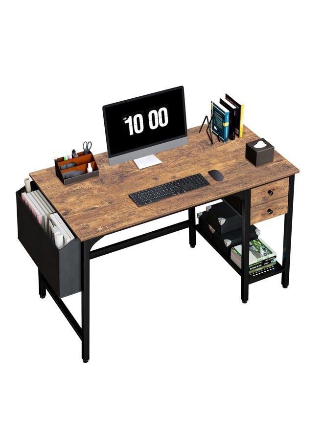 Lufeiya Computer Desk with Drawers - 40 Inch Work Small Desk for Bedroom Home Office, Simple Study Writing Table PC Desks with Drawer Storage Shelves, Rustic Brown - Image 1