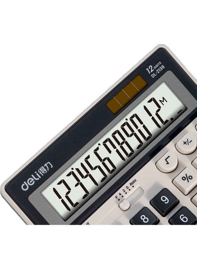 Deli Dual Power Computer Keyboard Calculator, 12-Digit Large Screen Horizontal Desktop Calculator, Financial/Banking, Office Supplies, White 2136, New And Old Mixed Delivery - Image 1