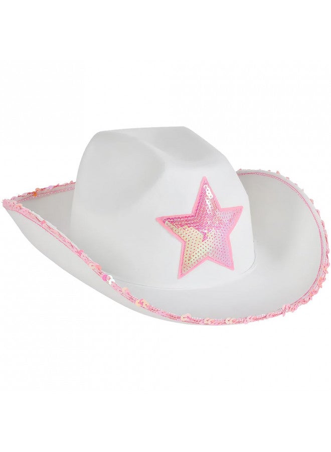 Rhode Island Novelty White Felt Cowgirl Hat with Pink Star, One per Order - Image 1