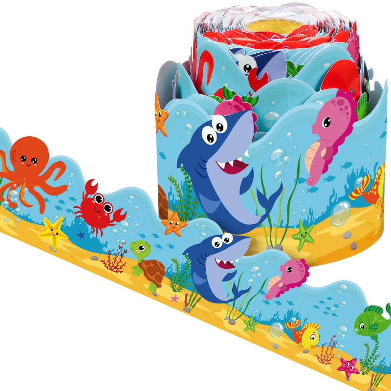 Panelee Under The Sea Border 68.9 Feet Bulletin Board Border Butterflies Flowers Bee Space Inspirational Cute Decor for Classroom Bulletin Boards Chalkboard Wall Decor - Image 1