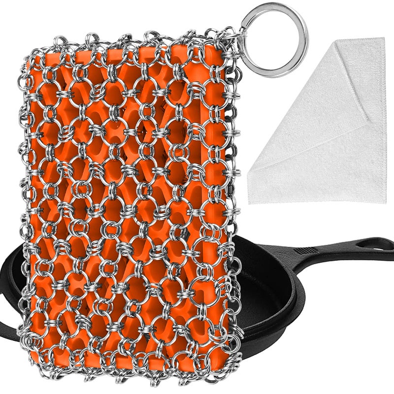 Most Flexible Cast Iron Scrubber 316L Cast Iron Cleaner Chainmail Scrubber Chain Scrubber for Cast Iron Pans Pots Skillets Chain Mail Scrubbing Pad Scrub for CastIron Cast Iron Cleaning