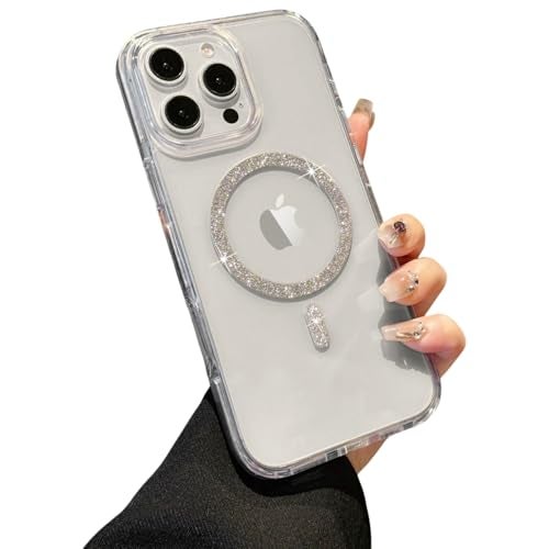 VONZEE Compatible for iPhone 15 Pro 6.1'' Case Glitter Ring Cute Shiny Colorful Bling Case (Compatible with Magsafe) Transparent PC+TPU Glossy Shiny Cover for Girls Women,Grey - Image 1