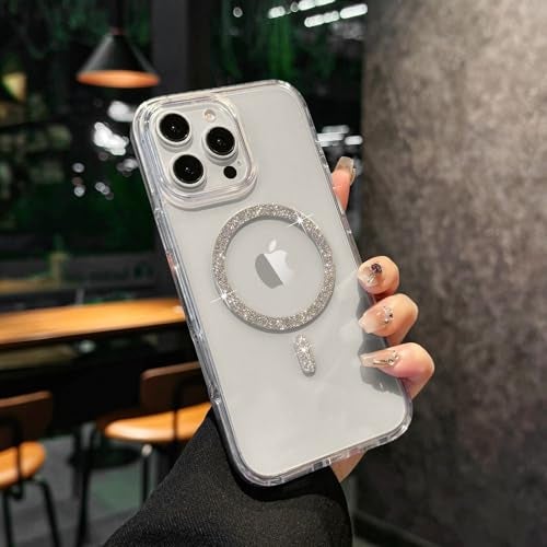 VONZEE Compatible for iPhone 15 Pro 6.1'' Case Glitter Ring Cute Shiny Colorful Bling Case (Compatible with Magsafe) Transparent PC+TPU Glossy Shiny Cover for Girls Women,Grey - Image 4
