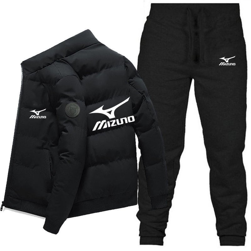 Winter New Fashion Warm Printed Cotton-Padded Jacket Trousers Suit Men'S Stand Collar Cotton-Padded Jacket Suit - Image 1