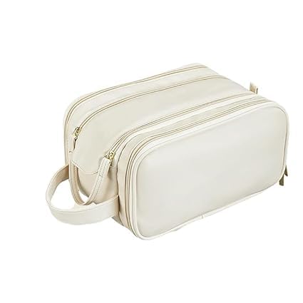 BUDGETBUDDY Womens Large Capacity Portable Travel Makeup Brush Toiletries Storage Cosmetic Bag Large Organizer Bag with Zipper Closure White - Image 1