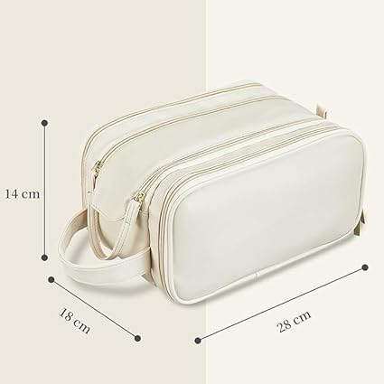 BUDGETBUDDY Womens Large Capacity Portable Travel Makeup Brush Toiletries Storage Cosmetic Bag Large Organizer Bag with Zipper Closure White - Image 3