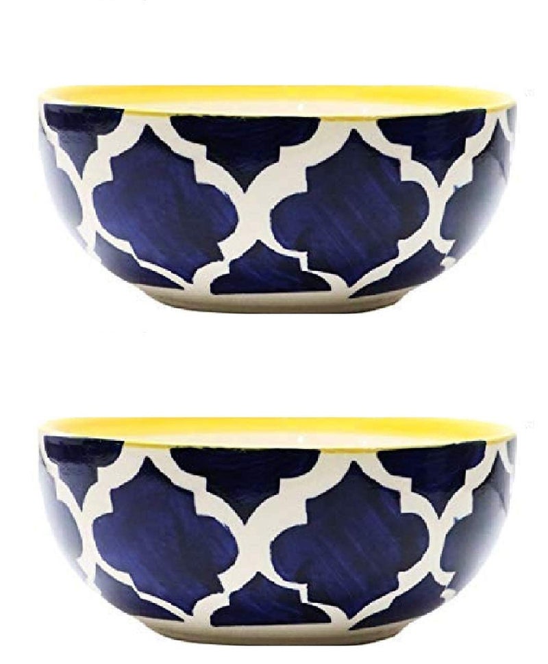 VolCraft Ceramic Handmade Serving Bowl (6.5 inches) with Blue Umrao Pattern Pack of 2. - Image 1