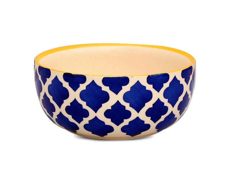 VolCraft Ceramic Handmade Serving Bowl (6.5 inches) with Blue Umrao Pattern Pack of 2. - Image 2