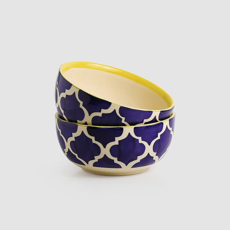 VolCraft Ceramic Handmade Serving Bowl (6.5 inches) with Blue Umrao Pattern Pack of 2. - Image 4