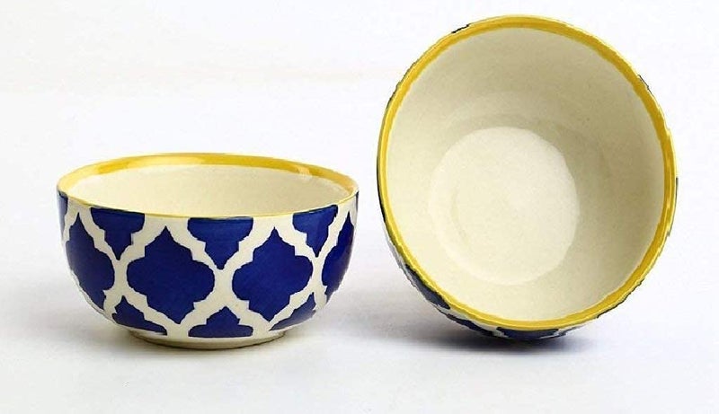 VolCraft Ceramic Handmade Serving Bowl (6.5 inches) with Blue Umrao Pattern Pack of 2. - Image 5