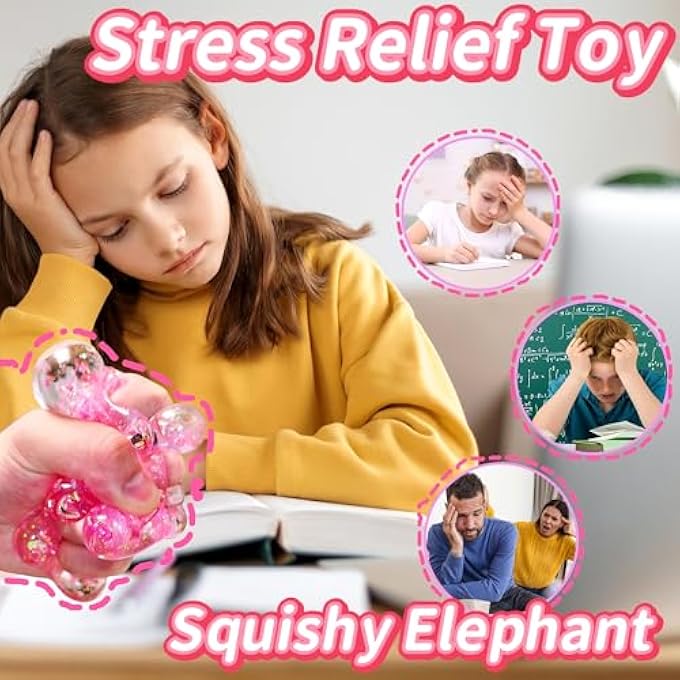 EVDERS 1Pcs Elephant Stress Balls Squishy Toys for Adults Kids, Squishy Elephant Sugar Ball Sensory Toys, Squeeze Squishy Ball Fidget Toys for Anxiety Relief, Slow Rise Squishy Toy for Boys Girls (Pink) - Image 4