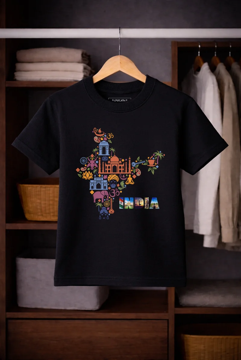 فنكار FUNKAAR تيشيرت أطفال للأولاد والبنات بطباعة علم الهند