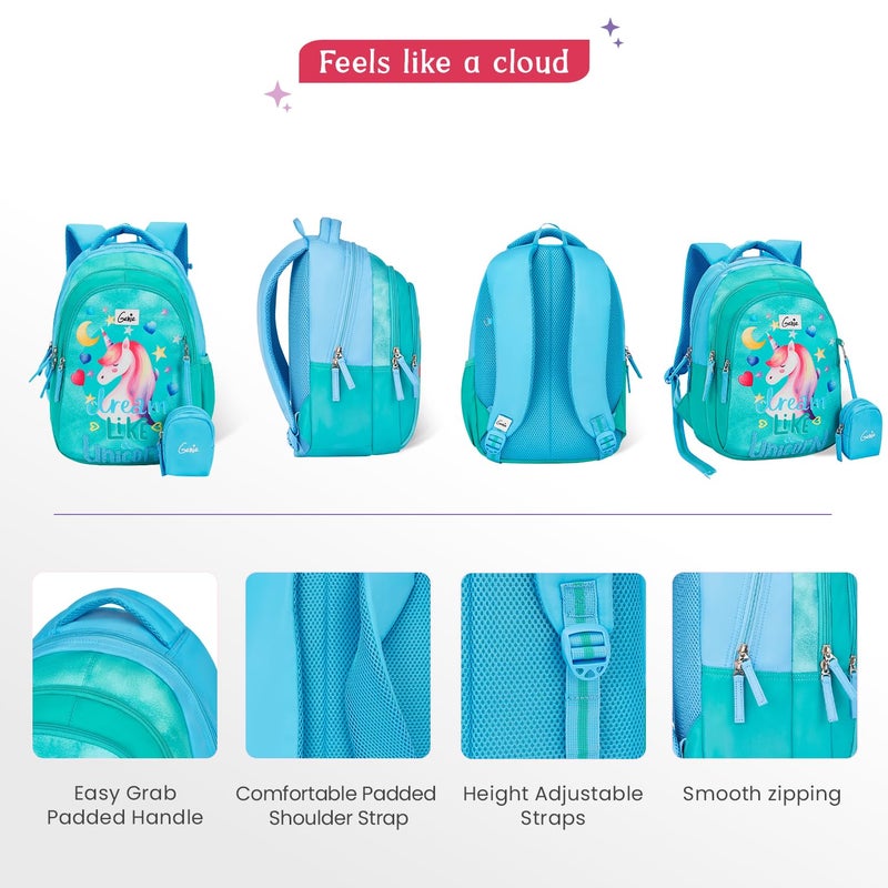 Genie School Backpack for Girls |15 In-20 Ltr with Three Compartments,Side Pockets and Light Weight with Padded Shoulders |Best for Books,Stationery, Lunch Box & Essentials - Image 3