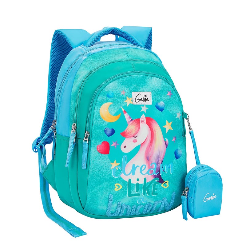 Genie School Backpack for Girls |15 In-20 Ltr with Three Compartments,Side Pockets and Light Weight with Padded Shoulders |Best for Books,Stationery, Lunch Box & Essentials - Image 1