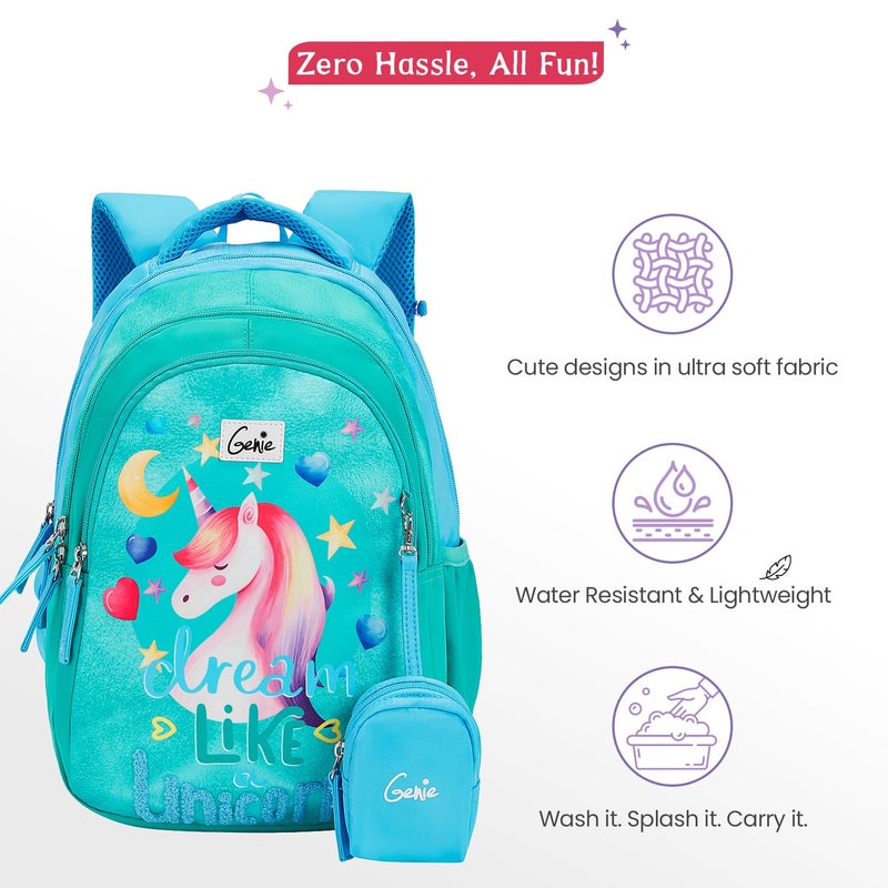 Genie School Backpack for Girls |15 In-20 Ltr with Three Compartments,Side Pockets and Light Weight with Padded Shoulders |Best for Books,Stationery, Lunch Box & Essentials - Image 4