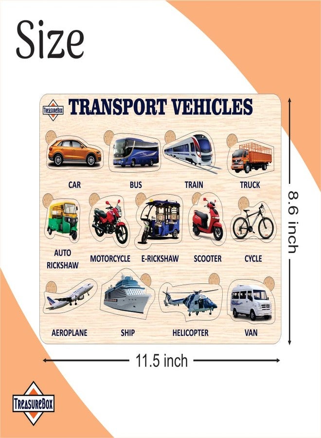 TreasureBox Wooden Puzzle Educational Board Learning Toy Tray for Kids, Size 22x30 cm (Transport Vehicles) - Image 2