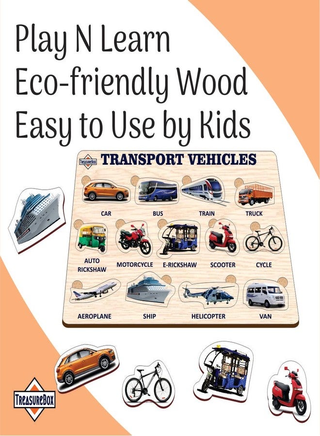 TreasureBox Wooden Puzzle Educational Board Learning Toy Tray for Kids, Size 22x30 cm (Transport Vehicles) - Image 4