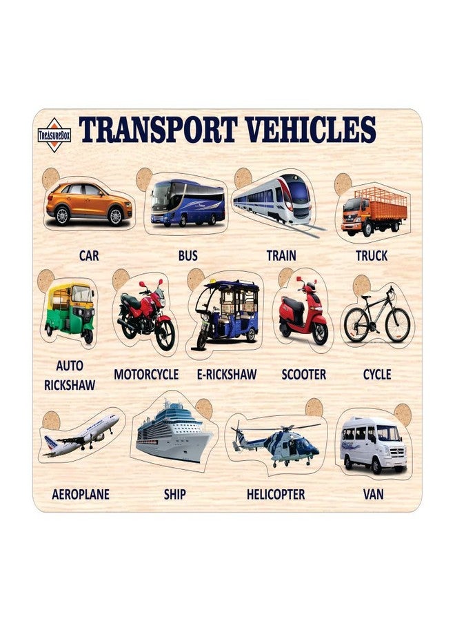 TreasureBox Wooden Puzzle Educational Board Learning Toy Tray for Kids, Size 22x30 cm (Transport Vehicles) - Image 1