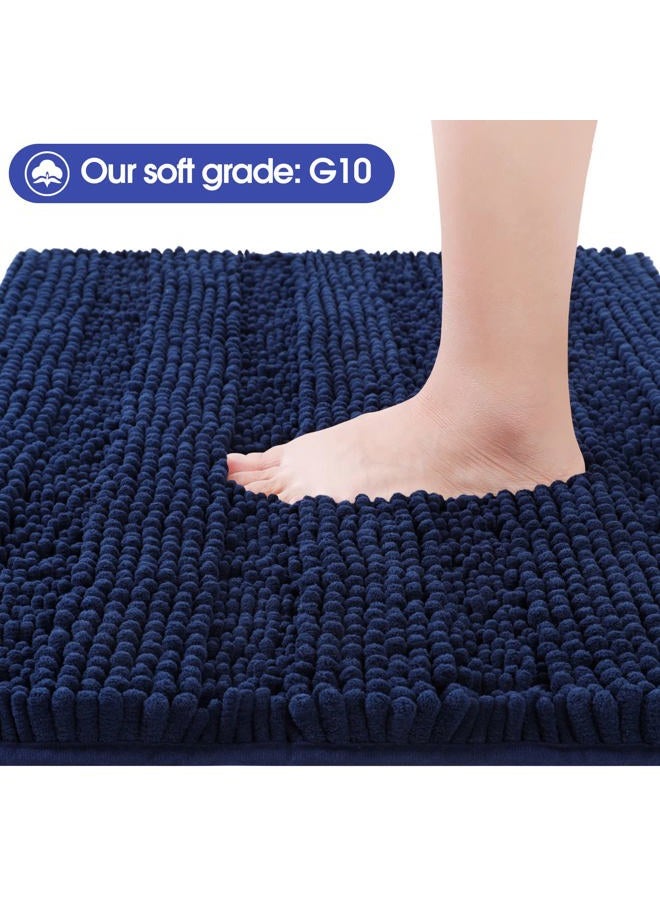 ACCUMTEK Striped Navy Blue Bathroom Rug Set 3 Pieces Ultra Soft, Non Slip Chenille Toilet Mat, Absorbent Plush Shaggy Bath Mats for Bathroom, Bedroom, Kitchen - Image 2