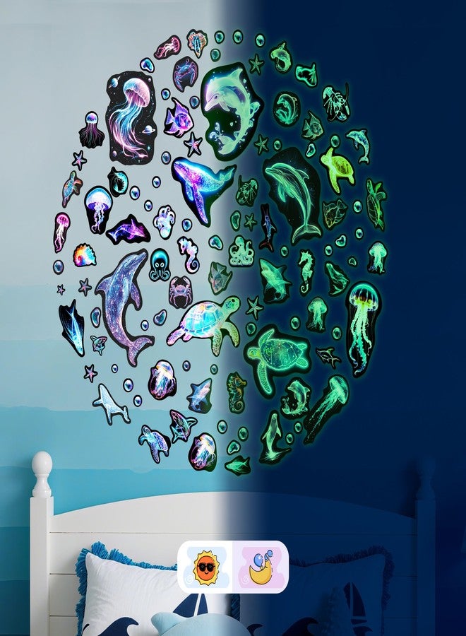 Robmoda Fantasy Ocean Fish Wall Decals Glow in The Dark, Colorful Neon Ocean Animal Wall Stickers for Kids, Waterproof Vinyl Sea Creature Stickers, Ceiling Walls Room Bathroom Bedroom - Image 2