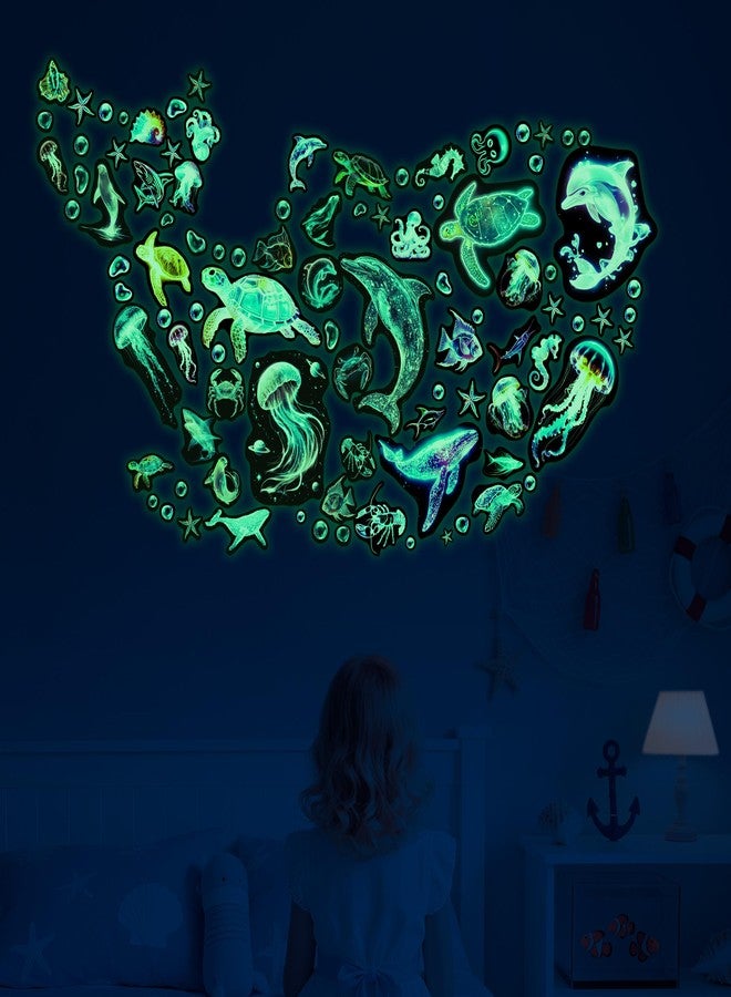 Robmoda Fantasy Ocean Fish Wall Decals Glow in The Dark, Colorful Neon Ocean Animal Wall Stickers for Kids, Waterproof Vinyl Sea Creature Stickers, Ceiling Walls Room Bathroom Bedroom - Image 1