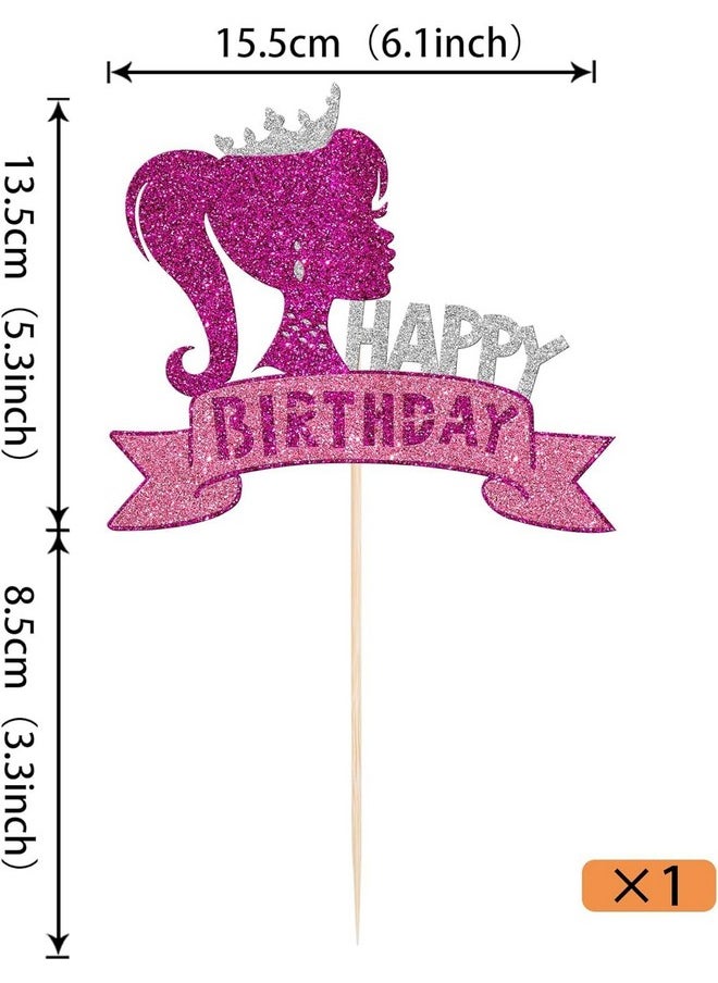 Confetti Confetti! 1Pc Princess Girl Happy Birthday Cake Topper with Glitter Birthday Girl Theme Cake Pick Decorations for Wedding Engagement Baby Shower Girls Birthday Party Cake Decorations Supplies  - Image 2