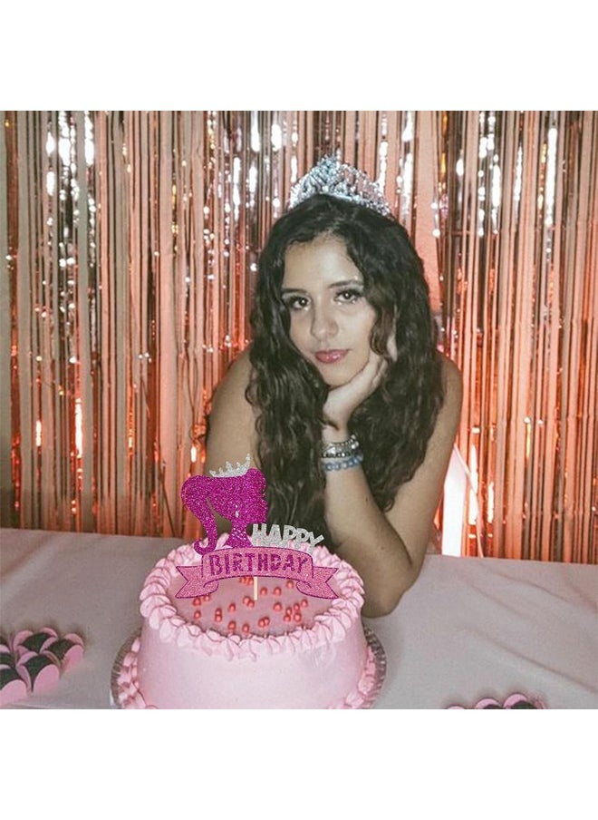 Confetti Confetti! 1Pc Princess Girl Happy Birthday Cake Topper with Glitter Birthday Girl Theme Cake Pick Decorations for Wedding Engagement Baby Shower Girls Birthday Party Cake Decorations Supplies  - Image 4
