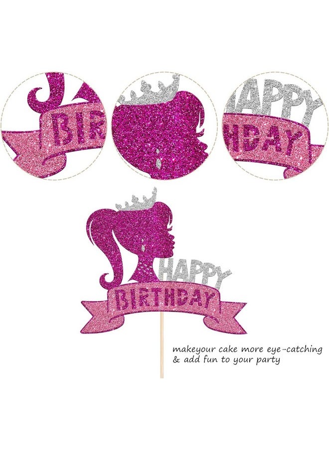 Confetti Confetti! 1Pc Princess Girl Happy Birthday Cake Topper with Glitter Birthday Girl Theme Cake Pick Decorations for Wedding Engagement Baby Shower Girls Birthday Party Cake Decorations Supplies  - Image 3