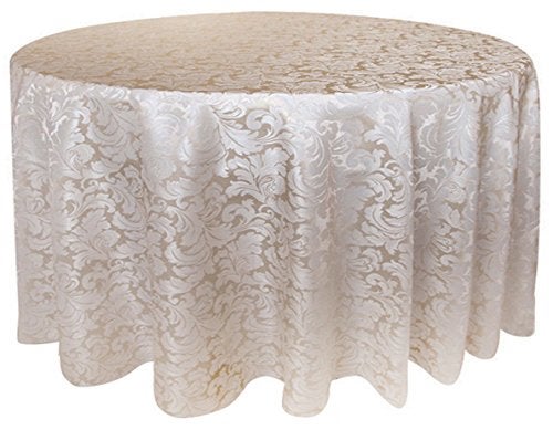 Tektrum Heavy Duty 90 inch Round Damask Jacquard Tablecloth Table Cover WaterproofSpill ProofStain ResistantWrinkle Free Great for Banquet Parties Dinner Restaurant Wedding Beige