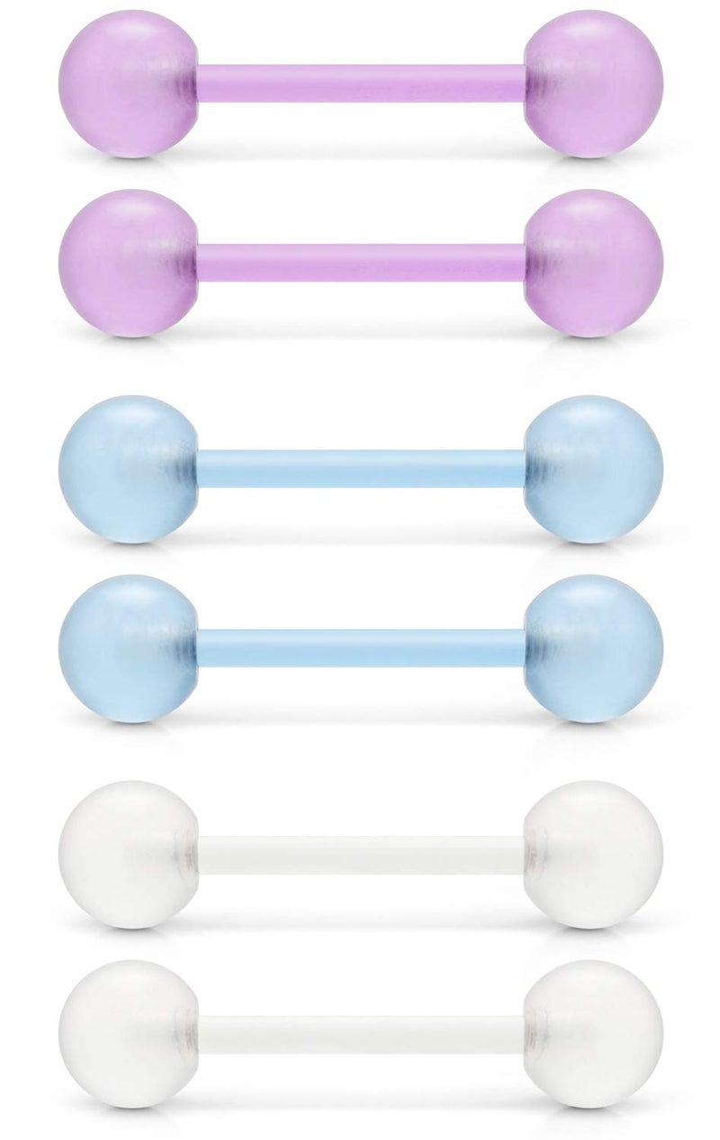 Ftovosyo 14G 16mm Glow in Dark Flexible Acrylic Straight Tongue Nipple Ring Retainer Body Piercing Jewelry 6PCS for Women Men Mix Color 1# - Image 4