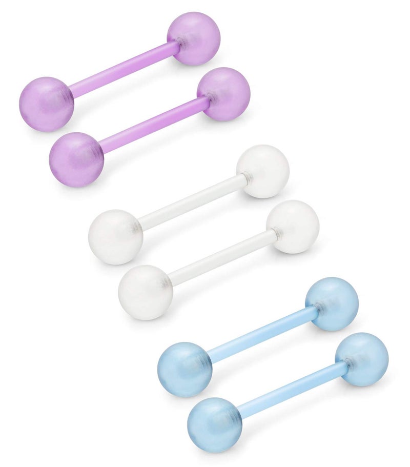 Ftovosyo 14G 16mm Glow in Dark Flexible Acrylic Straight Tongue Nipple Ring Retainer Body Piercing Jewelry 6PCS for Women Men Mix Color 1# - Image 2