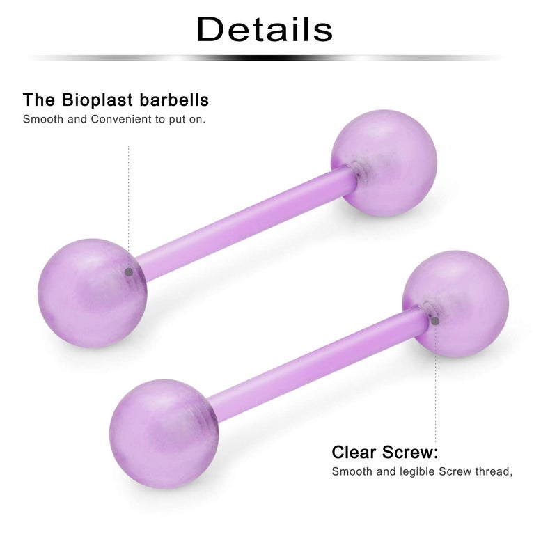 Ftovosyo 14G 16mm Glow in Dark Flexible Acrylic Straight Tongue Nipple Ring Retainer Body Piercing Jewelry 6PCS for Women Men Mix Color 1# - Image 5