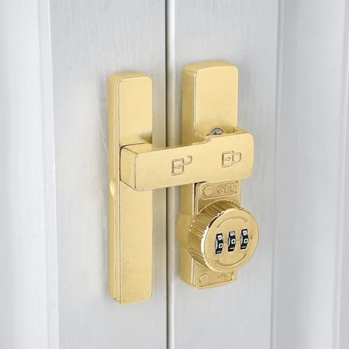 INIRET 2 Packs Gold 180 Degree Barn Door LockMechanical Password LockFlip Latch with Combination3 Digit Password KeylessProtect Privacyfor CabinetsWindowsGardenBathroomand Sliding Door - Image 1