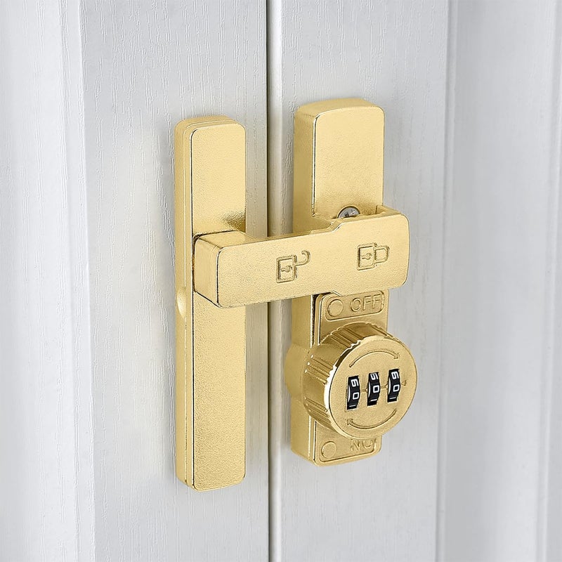 INIRET 2 Packs Gold 180 Degree Barn Door LockMechanical Password LockFlip Latch with Combination3 Digit Password KeylessProtect Privacyfor CabinetsWindowsGardenBathroomand Sliding Door - Image 2