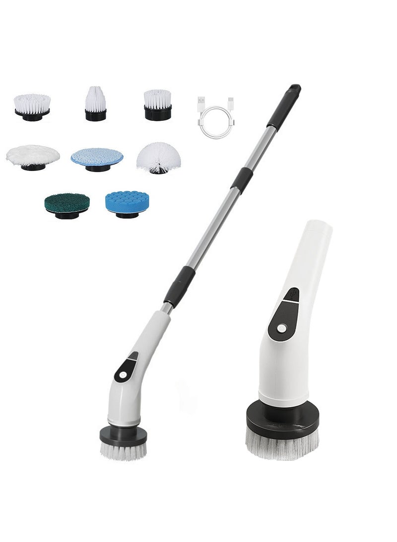 إيسي فرشاة تنظيف الحمام، فرشاة تنظيف كهربائية للاستخدام المنزلي، جهاز فرك كهربائي مزود بـ8 رؤوس قابلة للاستبدال، 5 سرعات قابلة للتعديل، قابلة للشحن عبر USB، مقبض قابل للتعديل للاستحمام والأرضيات - Image 1