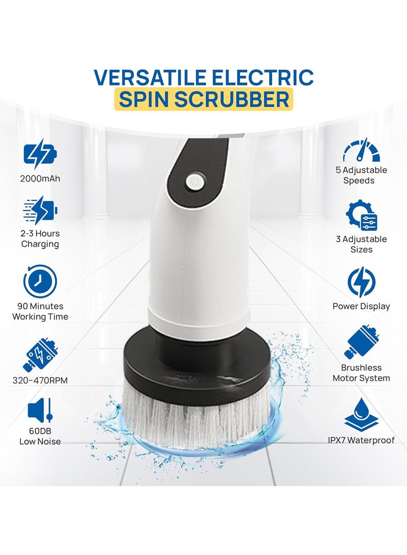 إيسي فرشاة تنظيف الحمام، فرشاة تنظيف كهربائية للاستخدام المنزلي، جهاز فرك كهربائي مزود بـ8 رؤوس قابلة للاستبدال، 5 سرعات قابلة للتعديل، قابلة للشحن عبر USB، مقبض قابل للتعديل للاستحمام والأرضيات - Image 2