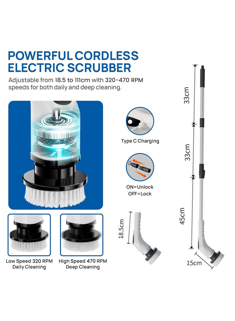 إيسي فرشاة تنظيف الحمام، فرشاة تنظيف كهربائية للاستخدام المنزلي، جهاز فرك كهربائي مزود بـ8 رؤوس قابلة للاستبدال، 5 سرعات قابلة للتعديل، قابلة للشحن عبر USB، مقبض قابل للتعديل للاستحمام والأرضيات - Image 3