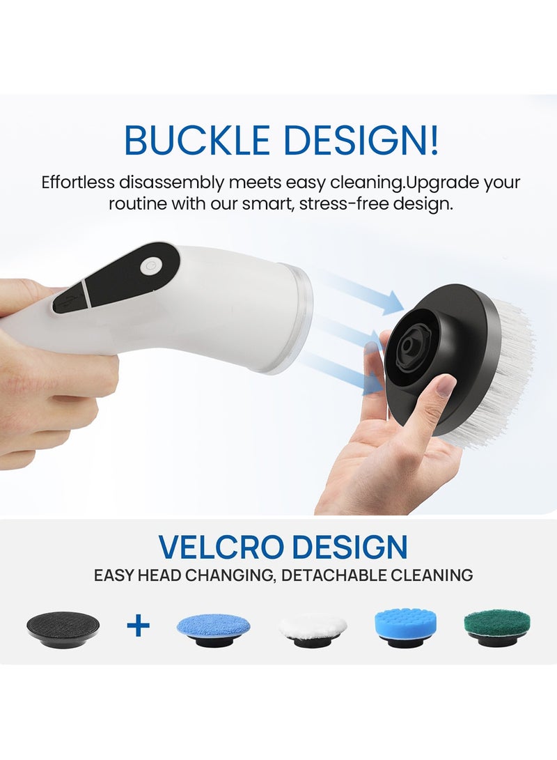 إيسي فرشاة تنظيف الحمام، فرشاة تنظيف كهربائية للاستخدام المنزلي، جهاز فرك كهربائي مزود بـ8 رؤوس قابلة للاستبدال، 5 سرعات قابلة للتعديل، قابلة للشحن عبر USB، مقبض قابل للتعديل للاستحمام والأرضيات - Image 4