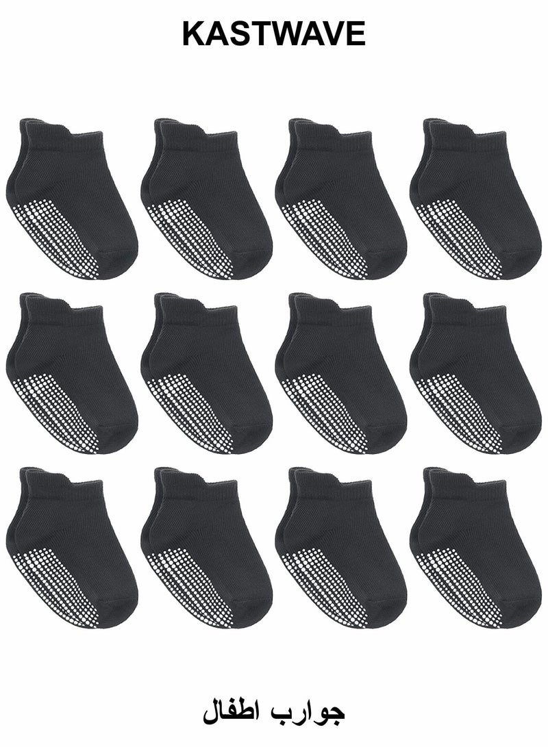KASTWAVE 12 Pairs Non Slip Toddler Socks, Anti Skid Athletic Socks(0-1 Years Black) - Image 1