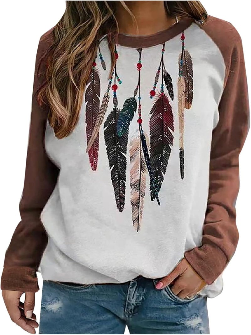 cheekyglo Women Long Sleeve Crewneck Sweatshirt Casual Fit Print Pullover Tops Comfy Loose Soft Basic Tunic T-Shirt Blouse - Image 1