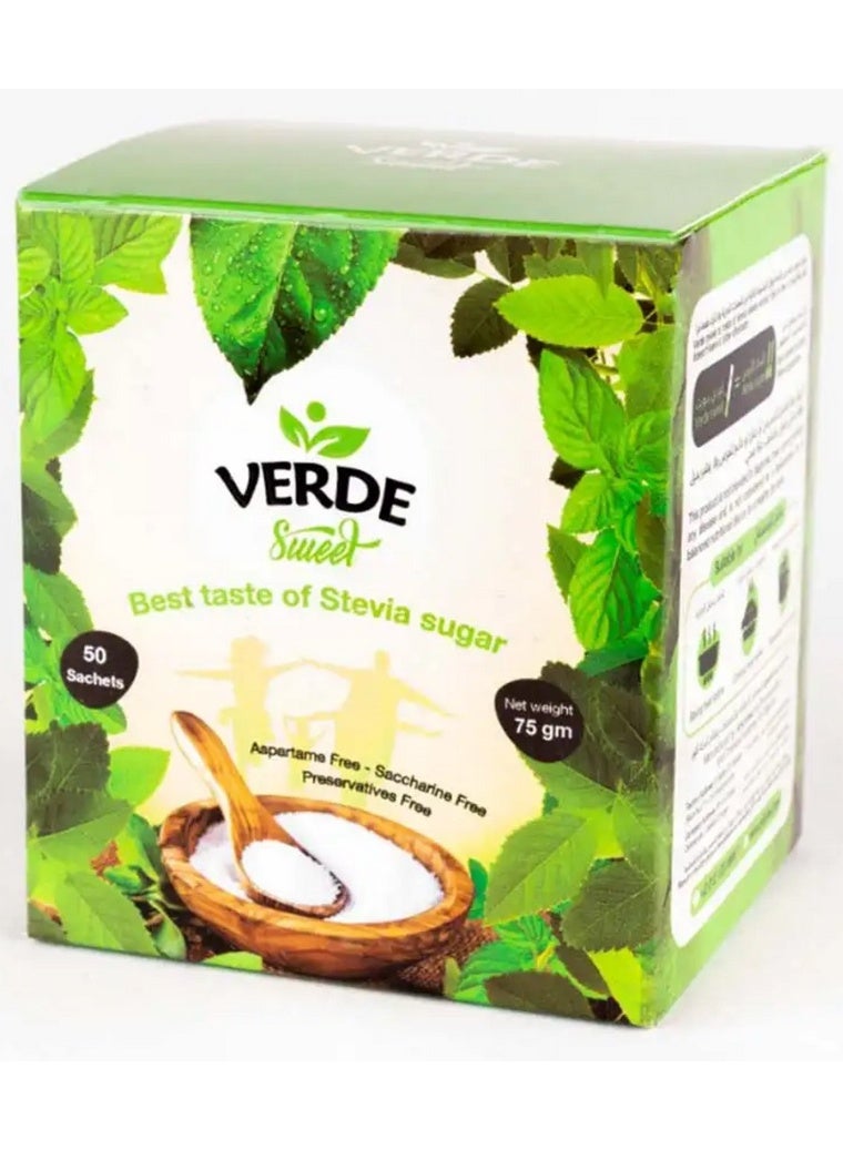 VERDE Sweet Stevia Sugar Natural Sweetener 50 Sachets - Image 1