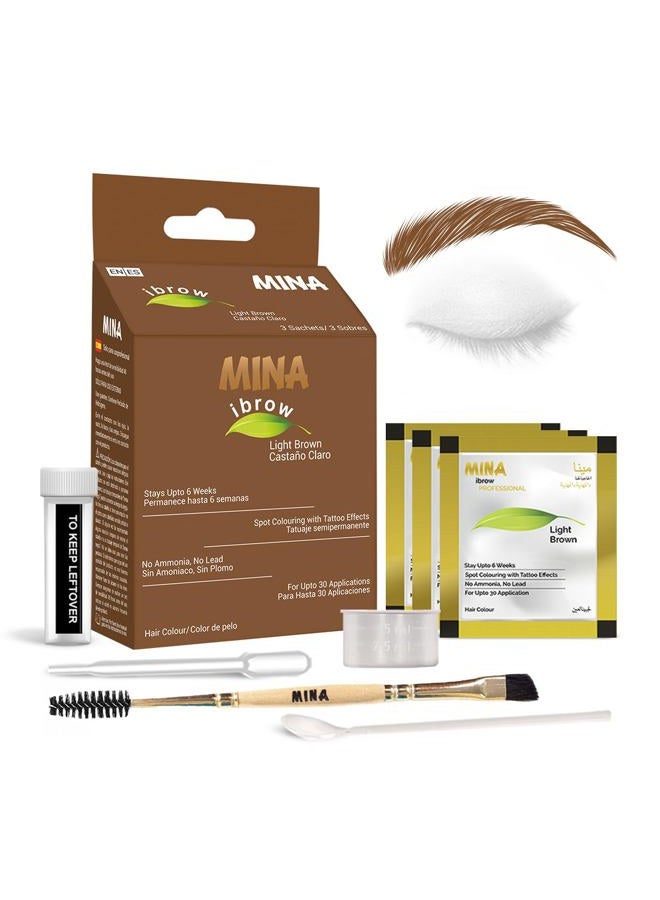 MinaiBrow بودرة تلوين الحواجب باللون البني الفاتح مع فرشاة مزدوجة الزاوية | صبغة فورية مقاومة للماء والبقع، 100% تغطية للشيب - Image 1