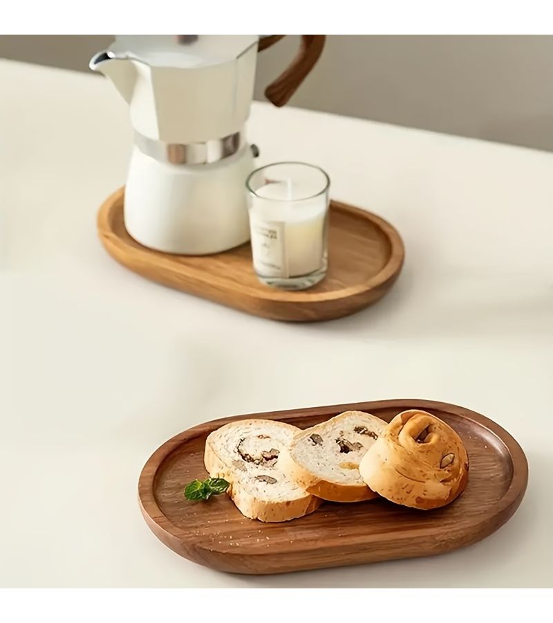 1pc Japanese Style Oval Wooden Serving Tray Multipurpose Platter For Home Kitchen Restaurant Breakfast Bread Dessert - Image 3