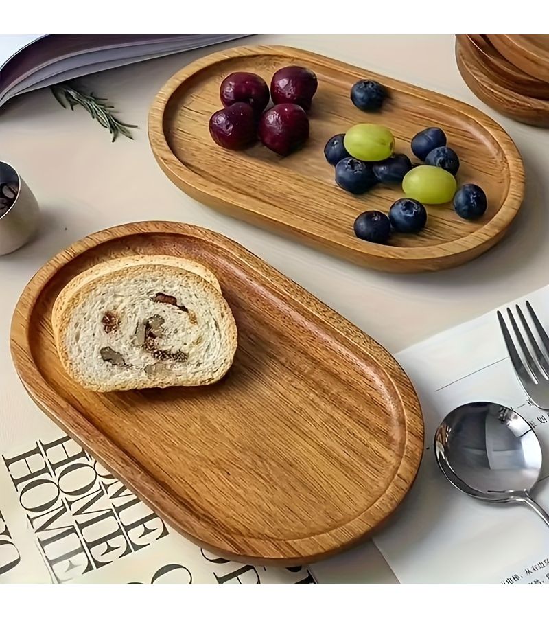 1pc Japanese Style Oval Wooden Serving Tray Multipurpose Platter For Home Kitchen Restaurant Breakfast Bread Dessert - Image 2