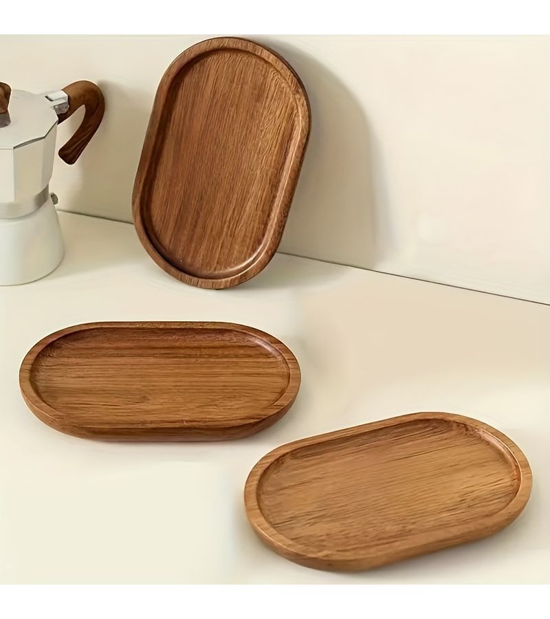 1pc Japanese Style Oval Wooden Serving Tray Multipurpose Platter For Home Kitchen Restaurant Breakfast Bread Dessert - Image 4