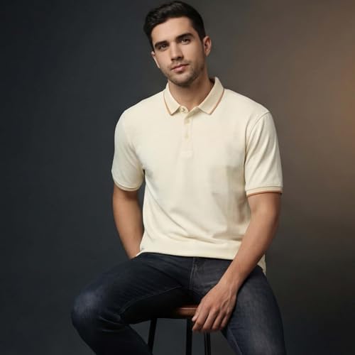 playR Men’s Golfer Polo T-Shirt - Regular Fit Durable, Lightweight Sports Half Sleeve Tee for Running, Training, Sports, Gym & Casual Activewear for All Season Off White - Image 2