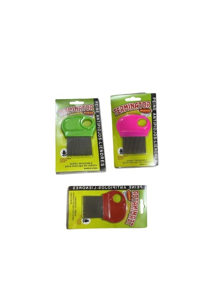 Terminator Card lice comb, 3 pieces, multi-coloured