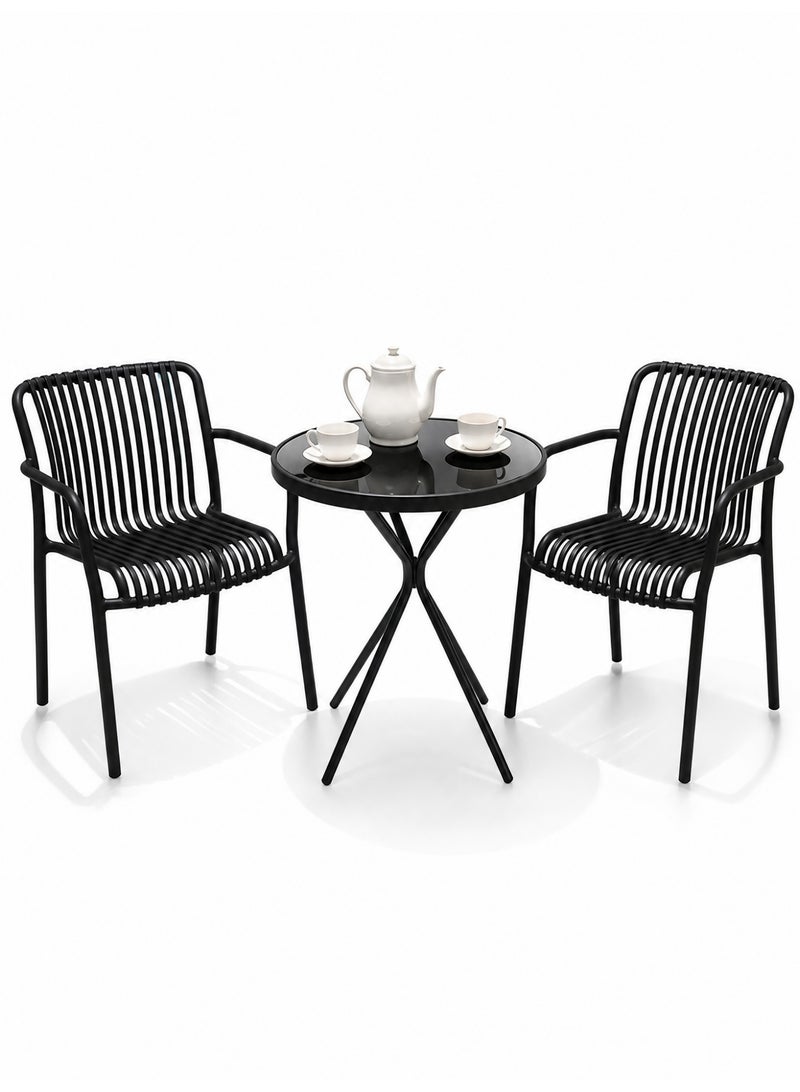 HariNorgen 3-Piece Indoor Outdoor Bistro Set, Medium Size Modern Dining Table and Chairs Set, Stackable PP Chairs with Matte Texture for Balcony, Kitchen, Patio and Apartment Living - Image 1