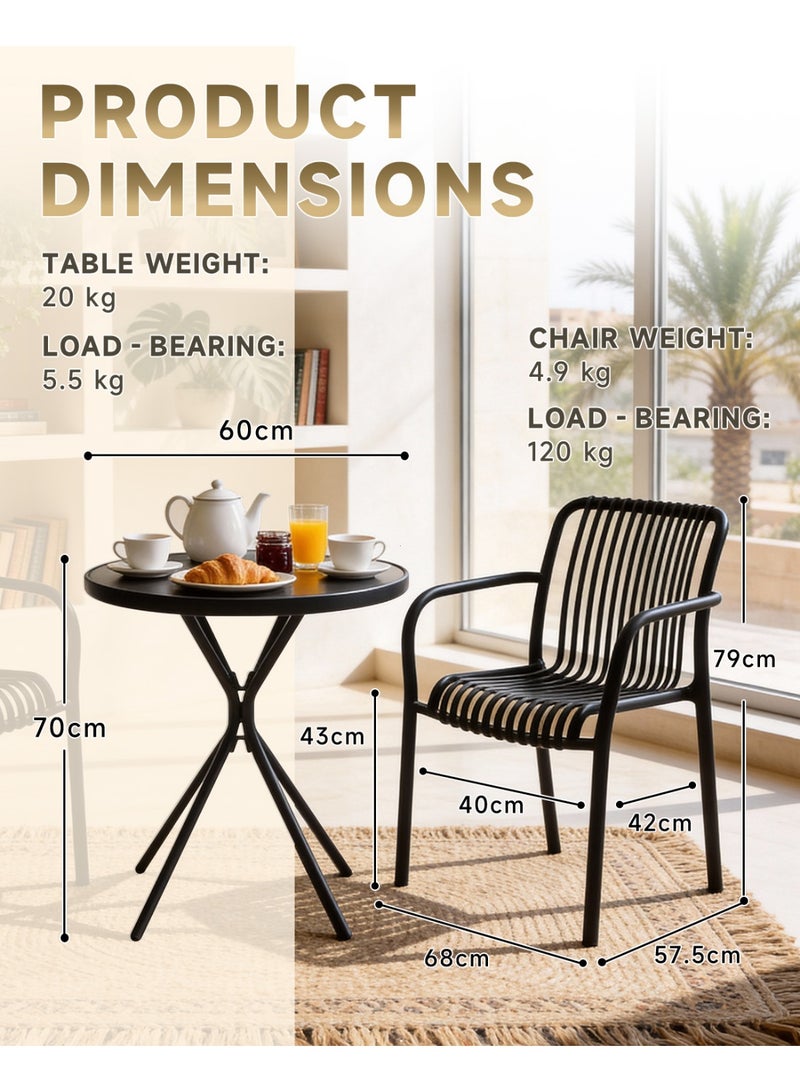 HariNorgen 3-Piece Indoor Outdoor Bistro Set, Medium Size Modern Dining Table and Chairs Set, Stackable PP Chairs with Matte Texture for Balcony, Kitchen, Patio and Apartment Living - Image 2