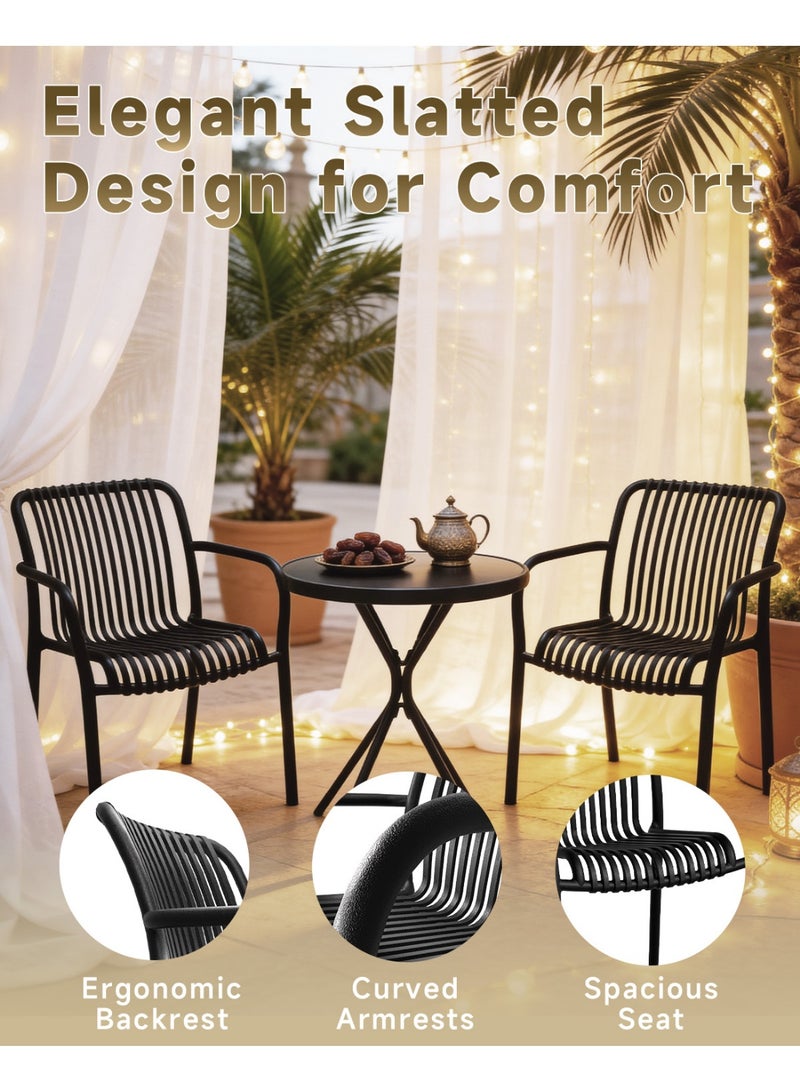 HariNorgen 3-Piece Indoor Outdoor Bistro Set, Medium Size Modern Dining Table and Chairs Set, Stackable PP Chairs with Matte Texture for Balcony, Kitchen, Patio and Apartment Living - Image 5